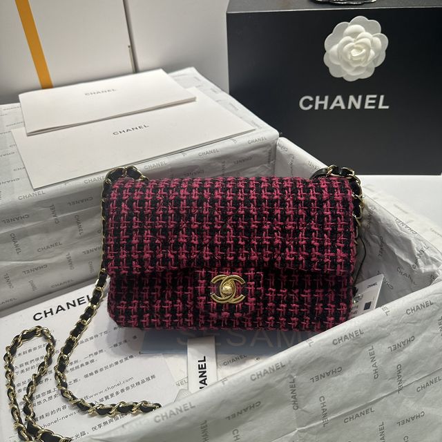 CC original tweed mini flap bag A69900 black&rose red