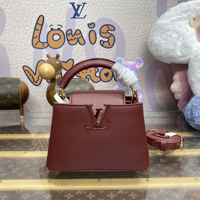 Louis vuitton original calfskin capucines mini handbag M22606 burgundy