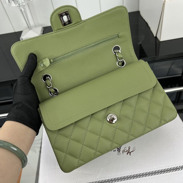 CC original grained calfskin small flap bag A01113 olive green