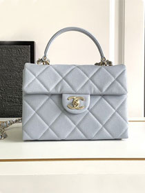 2024 CC original grained calfskin small top handle bag AS4711 light blue