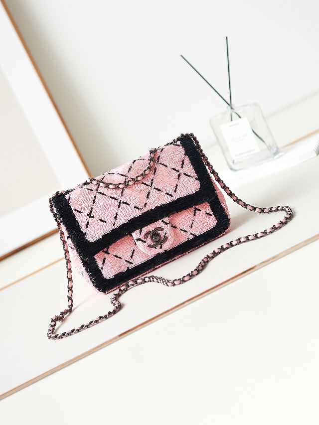 CC original sequins large flap bag AS4063 pink