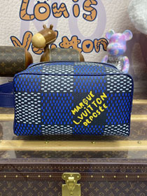 Louis vuitton original damier canvas locker dopp kit N40747 blue