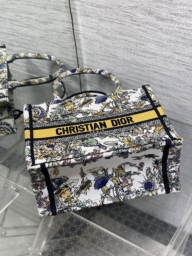 Dior original cotton small book tote bag M1265 white&yellow