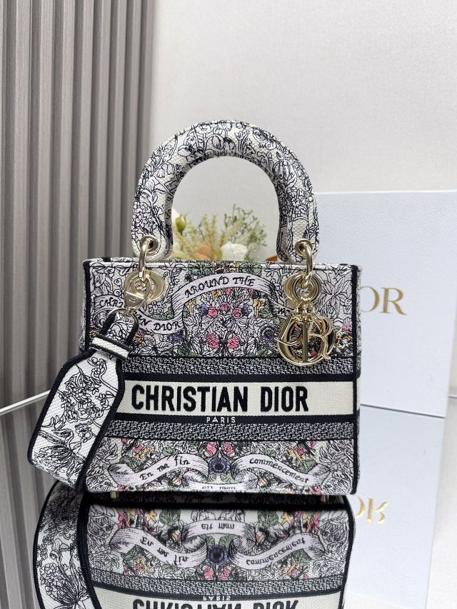 Dior original cotton medium lady bag M0565 black