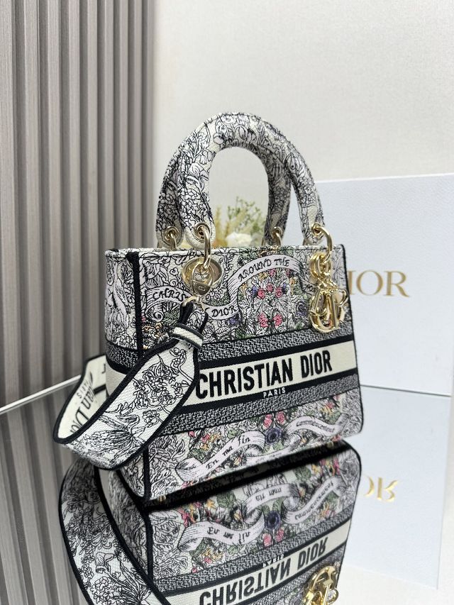 Dior original cotton medium lady bag M0565 black
