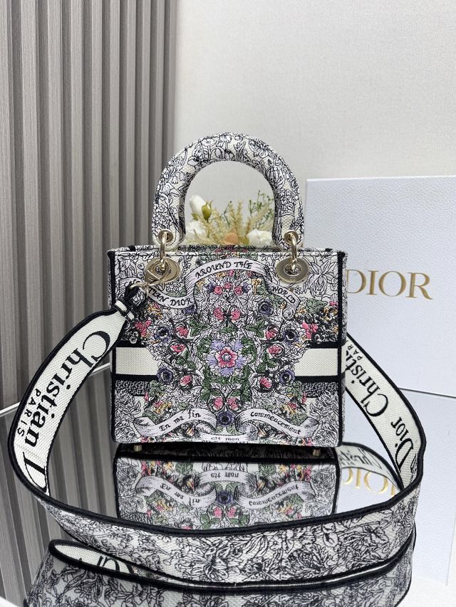 Dior original cotton medium lady bag M0565 black