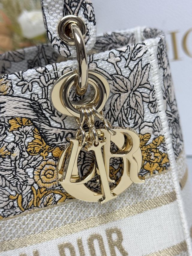 Dior original cotton medium lady bag M0565 white&black