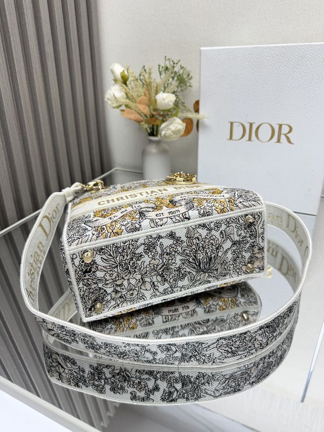 Dior original cotton medium lady bag M0565 white&black