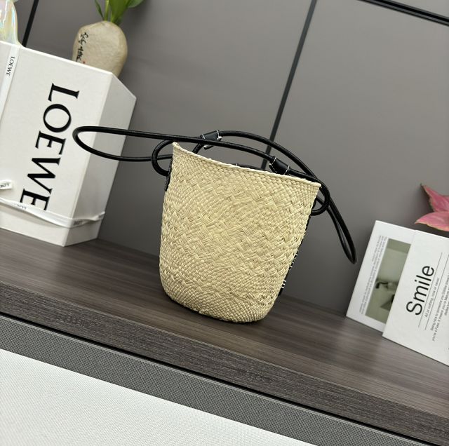 Loewe iraca palm&calfskin small anagram basket bag A223P65 black