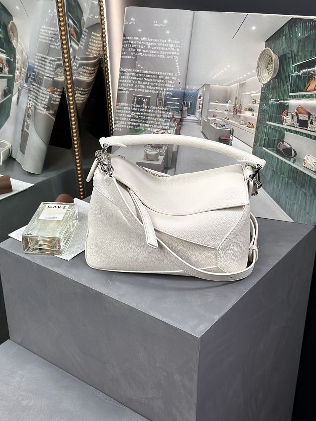 Loewe original grained calfskin small puzzle bag A510P60 white