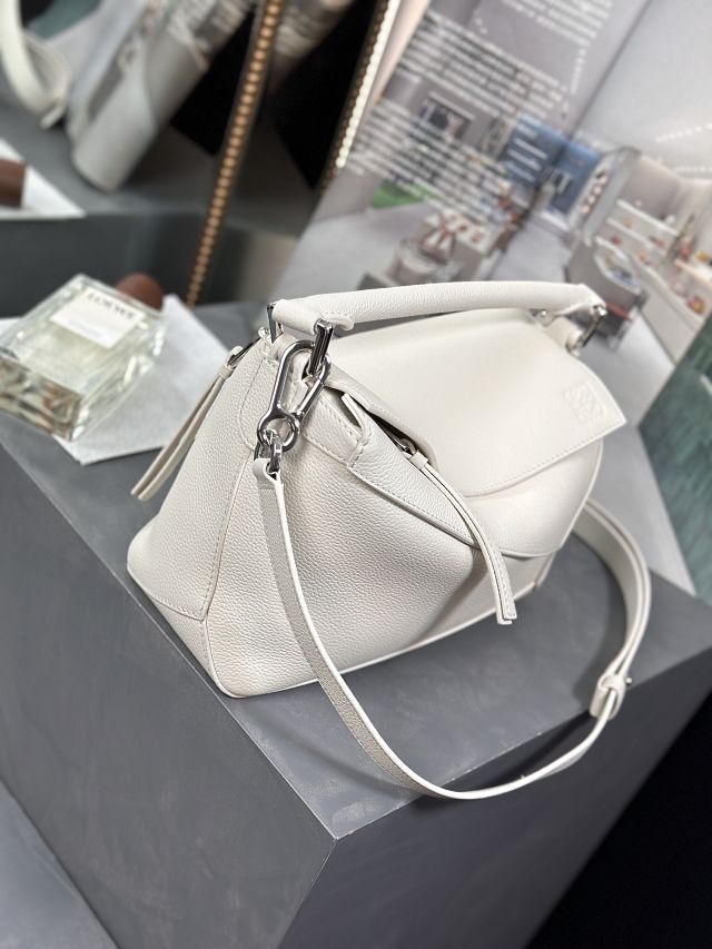 Loewe original grained calfskin small puzzle bag A510P60 white