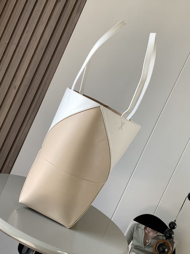 Loewe original calfskin medium puzzle fold tote A657G50 apricot&white