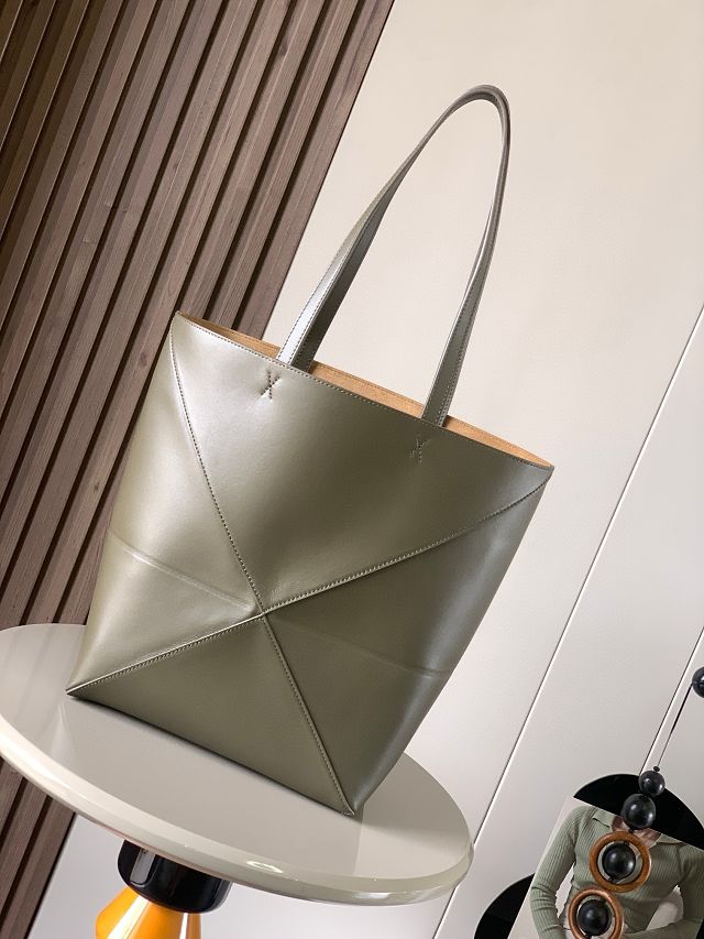 Loewe original calfskin medium puzzle fold tote A657G50 khaki green