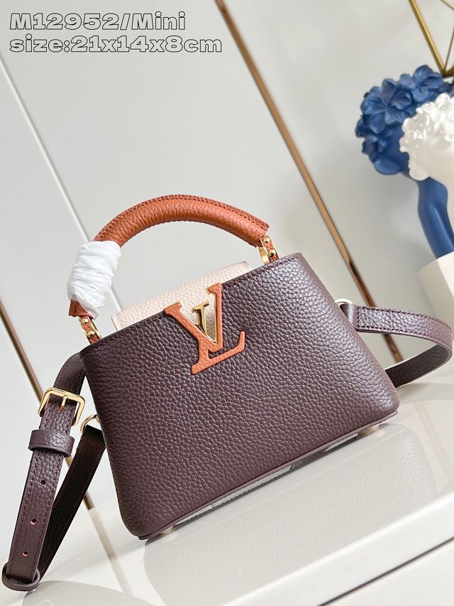 Louis vuitton original calfskin capucines mini handbag M22606 burgundy