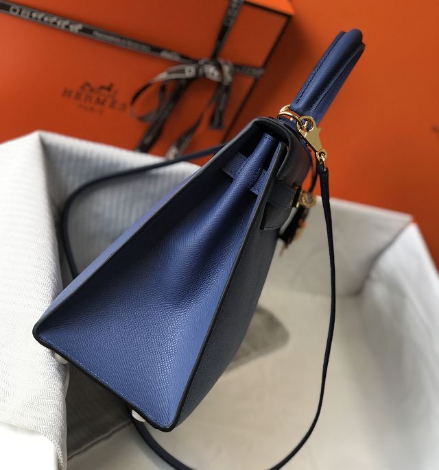 Hermes original epsom leather kelly 28 bag K28-2 blue agate	