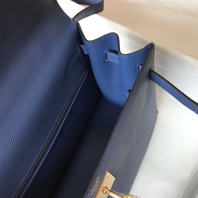 Hermes original epsom leather kelly 28 bag K28-2 blue agate	