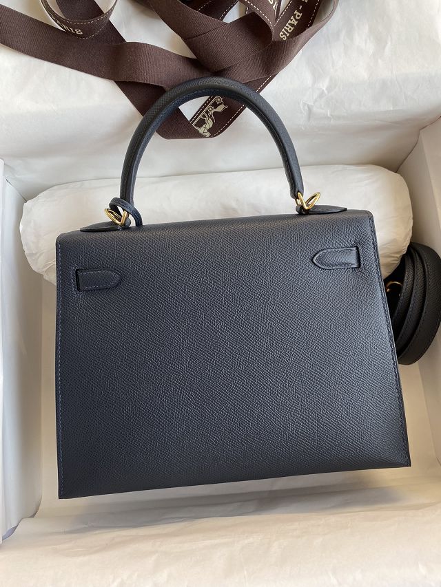 Hermes original epsom leather kelly 25 bag K25-1 blue nuit