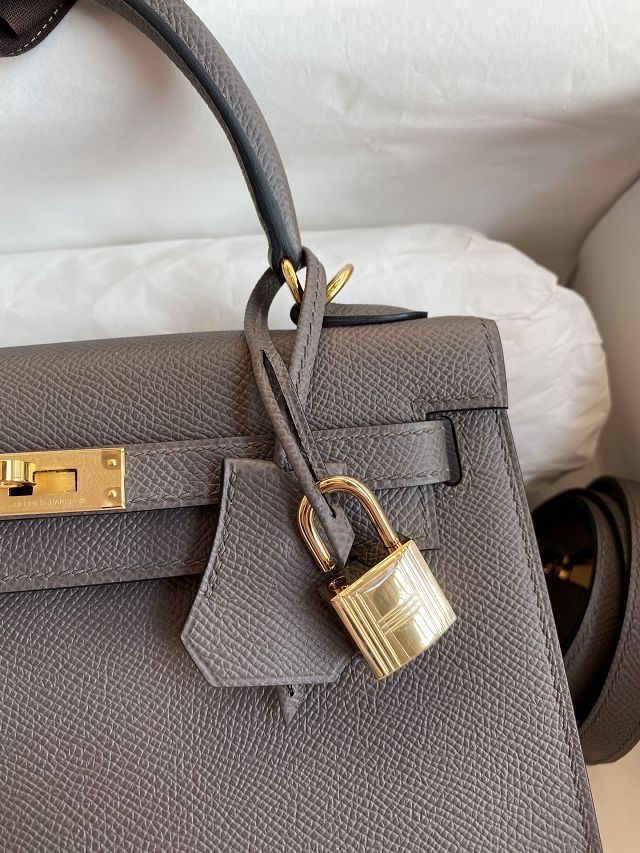 Hermes original epsom leather kelly 25 bag K25-1 grey etain