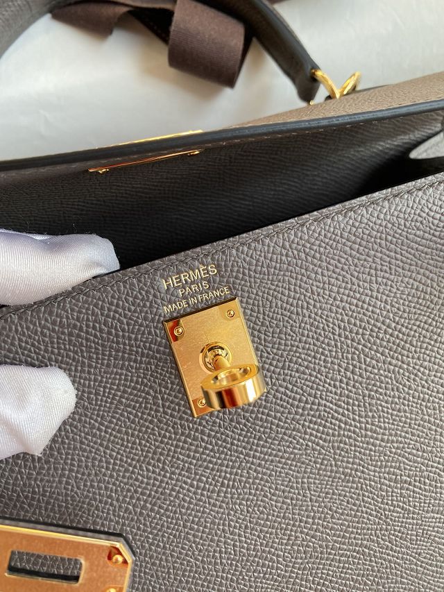 Hermes original epsom leather kelly 25 bag K25-1 grey etain
