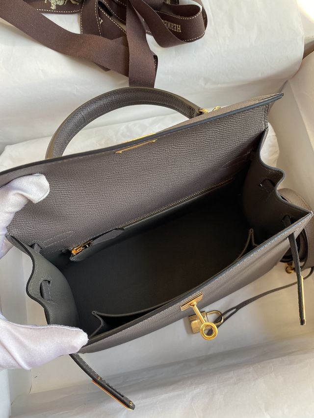 Hermes original epsom leather kelly 25 bag K25-1 grey etain