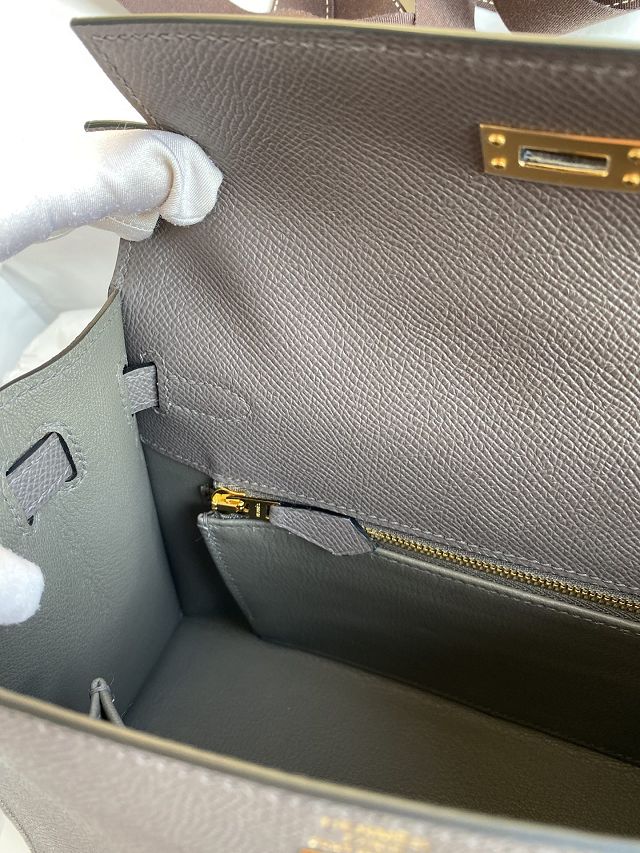 Hermes original epsom leather kelly 25 bag K25-1 grey etain