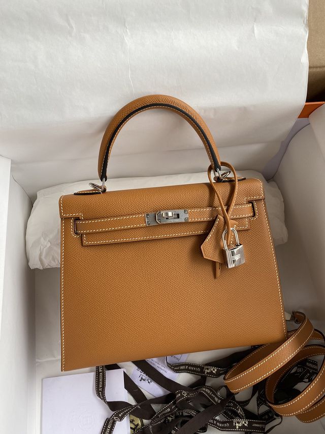 Hermes original epsom leather kelly 25 bag K25-1 toffe
