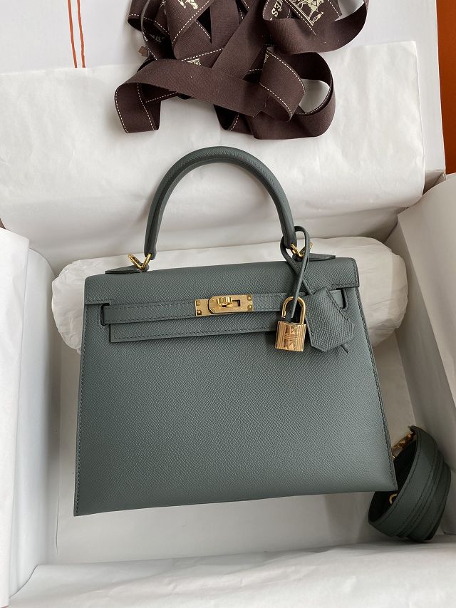 Hermes original epsom leather kelly 25 bag K25-1 vert amande