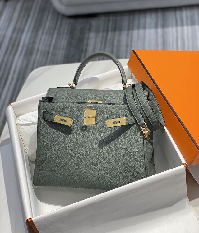 Hermes original togo leather kelly 32 bag K32-1 vert amande