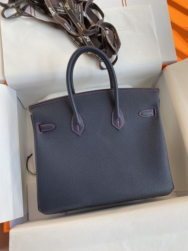 Hermes original togo leather birkin 30 bag H30-1 blue nuit&fuschia