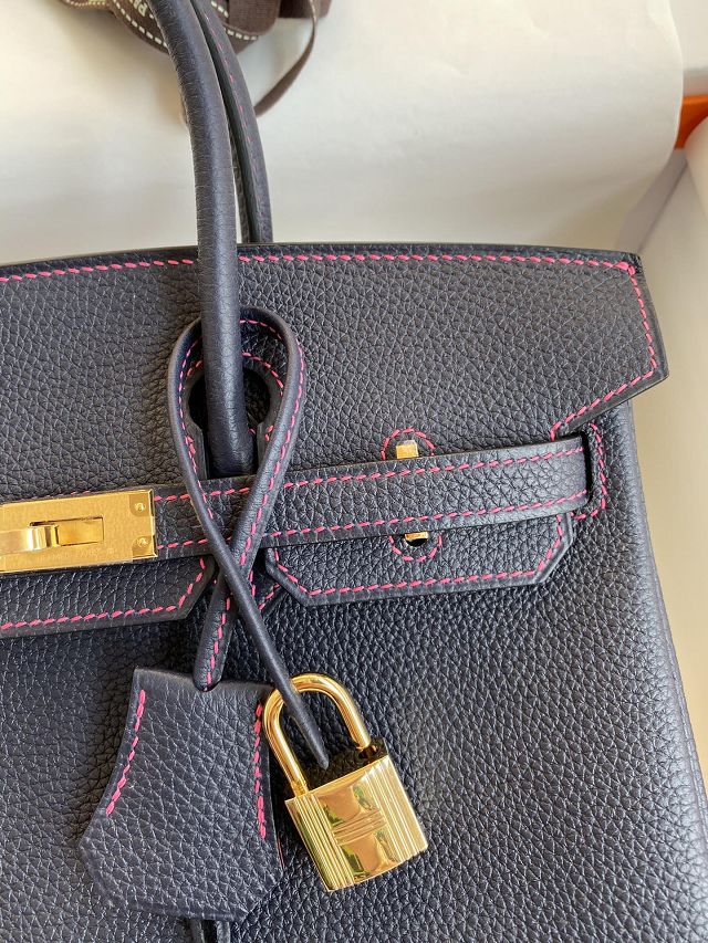 Hermes original togo leather birkin 30 bag H30-1 blue nuit&fuschia