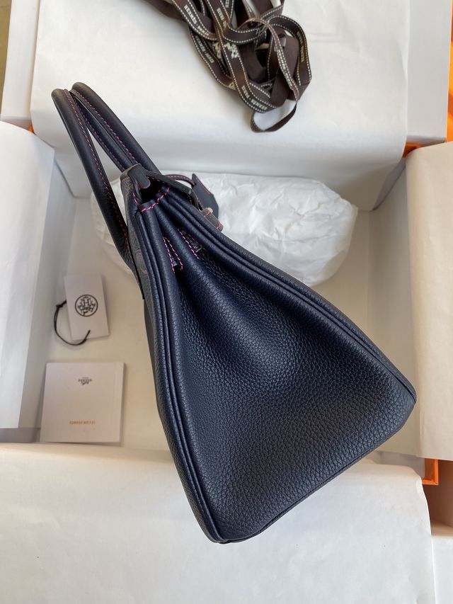 Hermes original togo leather birkin 30 bag H30-1 blue nuit&fuschia