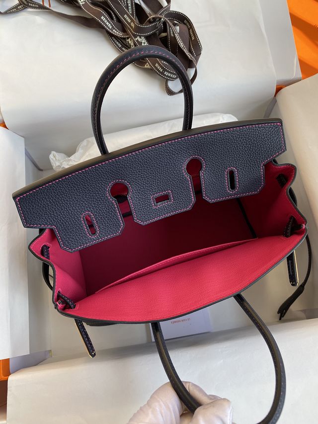 Hermes original togo leather birkin 30 bag H30-1 blue nuit&fuschia