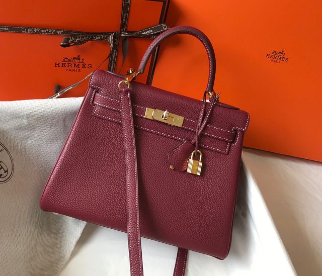Hermes original togo leather kelly 32 bag K32-1 bordeaux