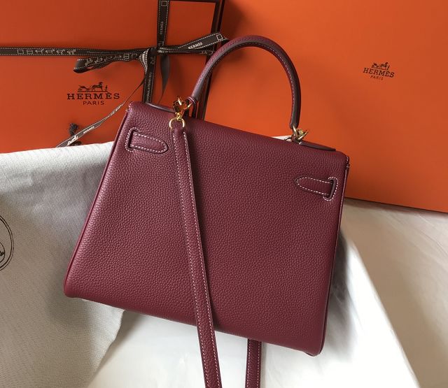 Hermes original togo leather kelly 32 bag K32-1 bordeaux
