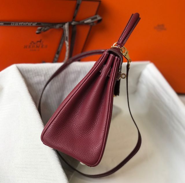 Hermes original togo leather kelly 32 bag K32-1 bordeaux