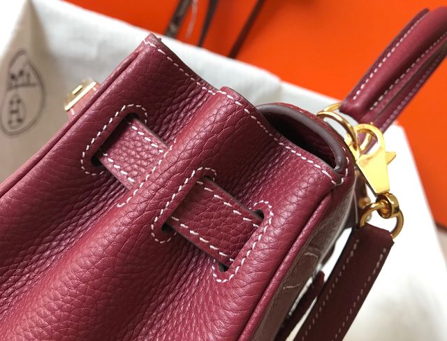 Hermes original togo leather kelly 32 bag K32-1 bordeaux