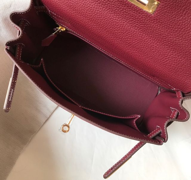 Hermes original togo leather kelly 32 bag K32-1 bordeaux