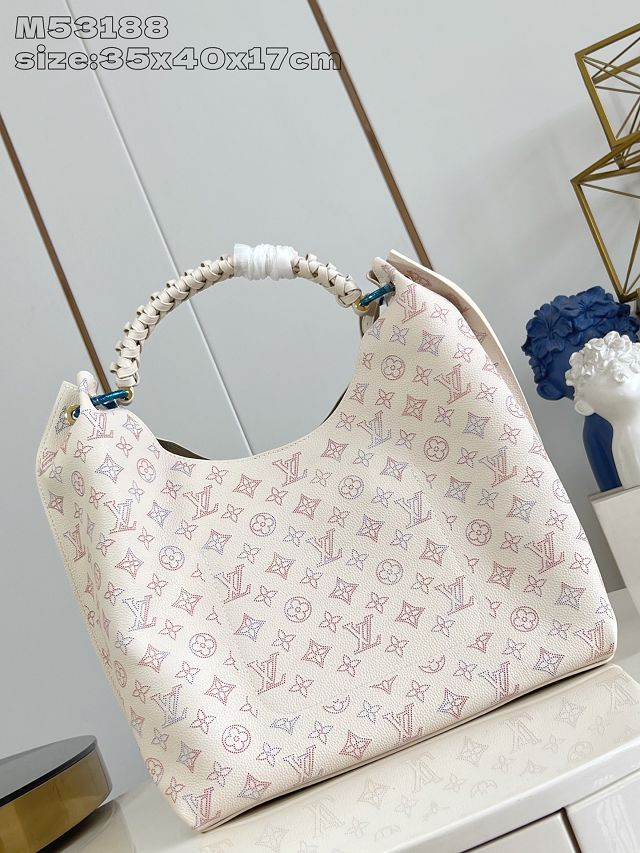 Louis vuitton original mahina leather carmel hobo bag M25894 cream