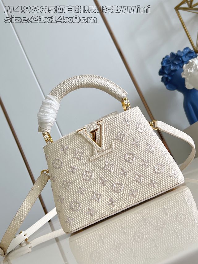 Louis vuitton original calfskin capucines mini handbag M14389 white