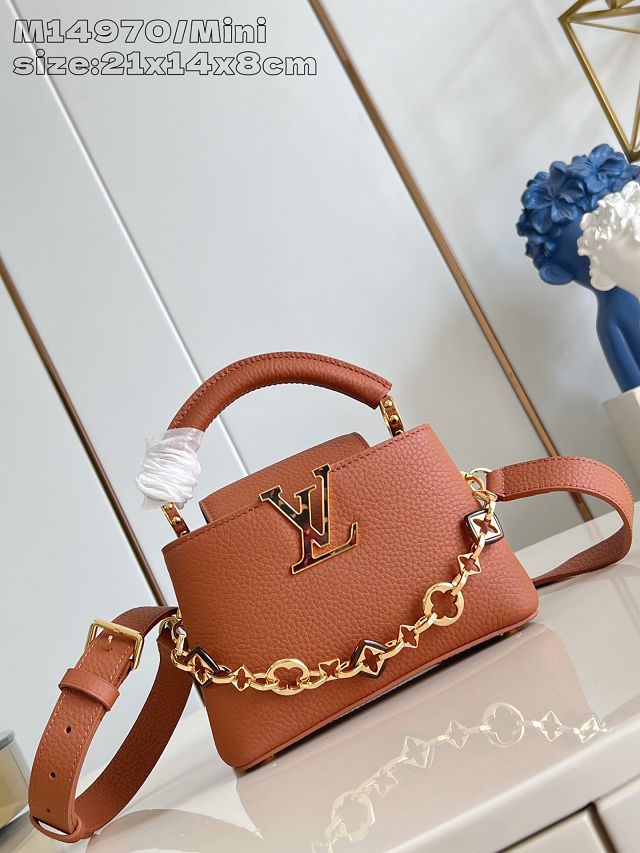 Louis vuitton original calfskin capucines mini handbag M14971 brown