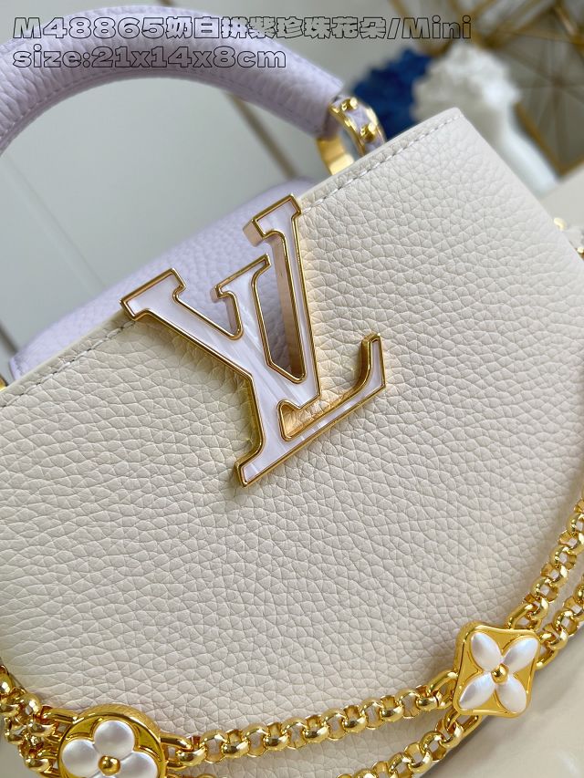 Louis vuitton original calfskin capucines mini handbag M15117 beige&purple 