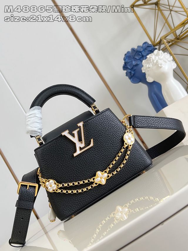 Louis vuitton original calfskin capucines mini handbag M15117 black