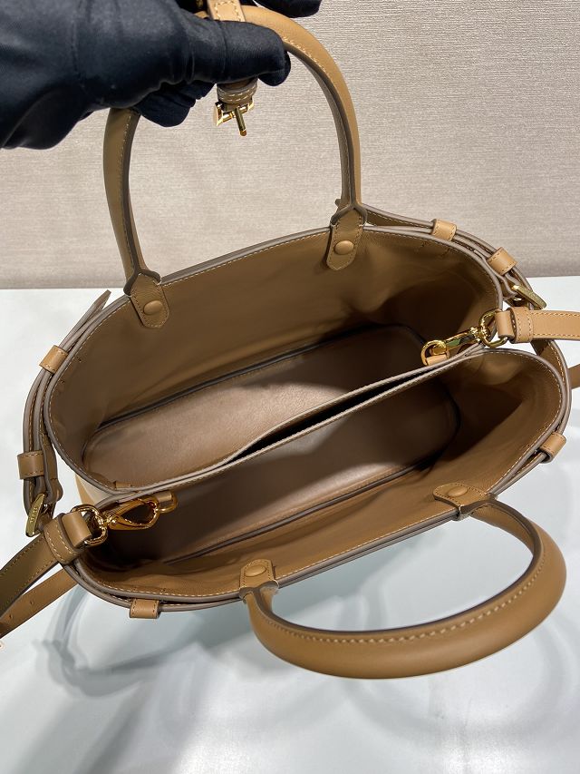 Prada original calfskin medium belt buckle handbag 1BA417 brown