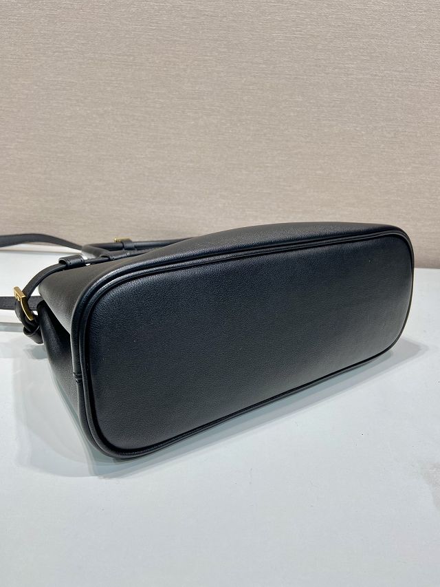 Prada original calfskin small belt buckle handbag 1BA418 black