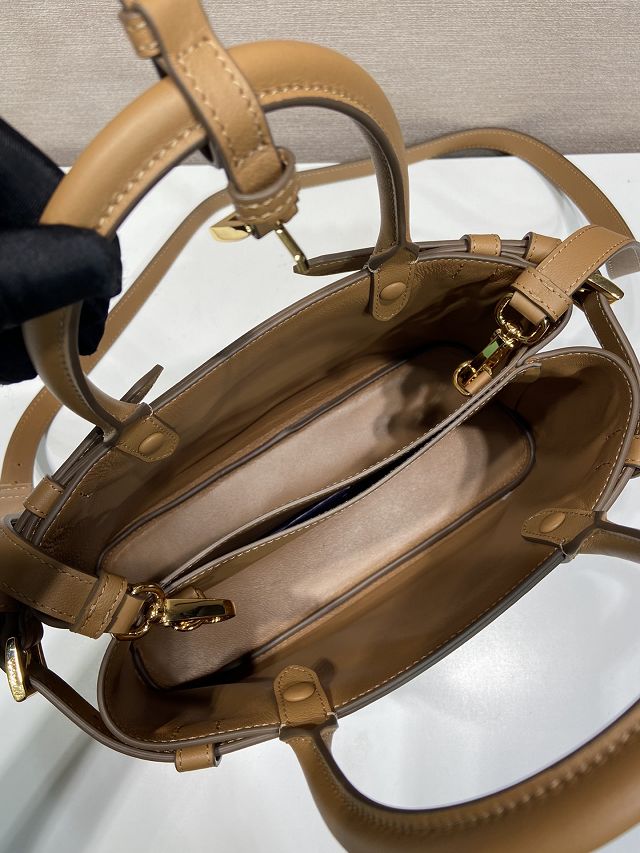 Prada original calfskin small belt buckle handbag 1BA418 brown