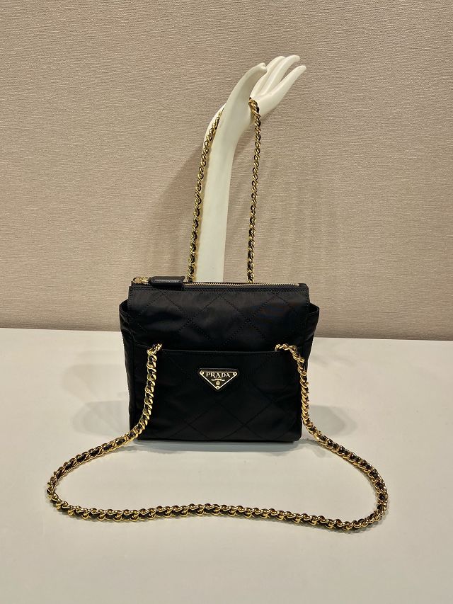 Prada original nylon small chain shoulder bag 1BD647 black
