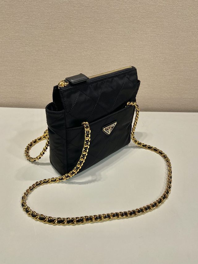 Prada original nylon small chain shoulder bag 1BD647 black