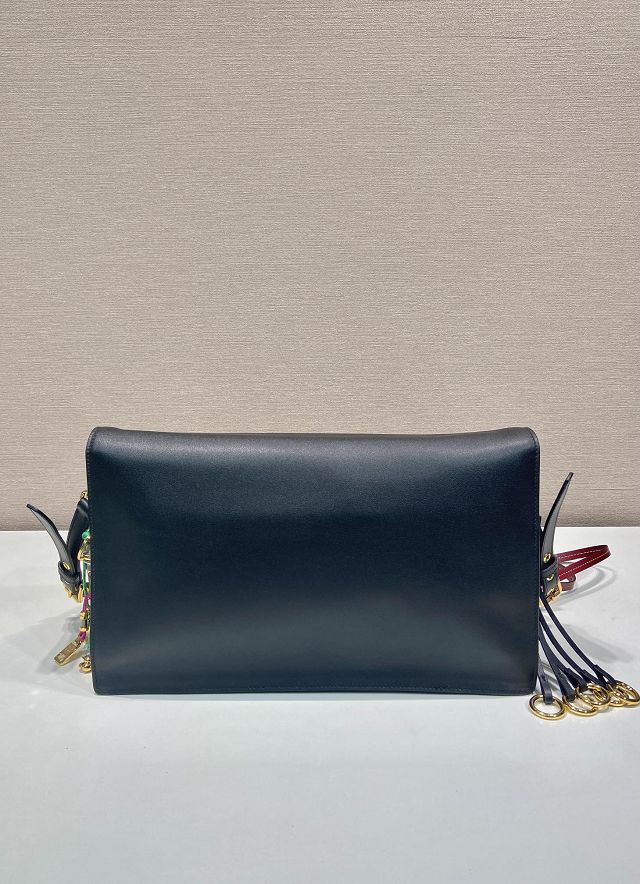 Prada original soft calfskin sound large shoulder bag 1BD379 black