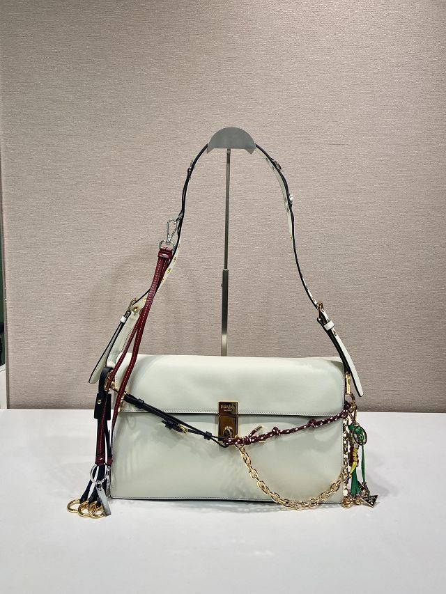 Prada original soft calfskin sound large shoulder bag 1BD379 white