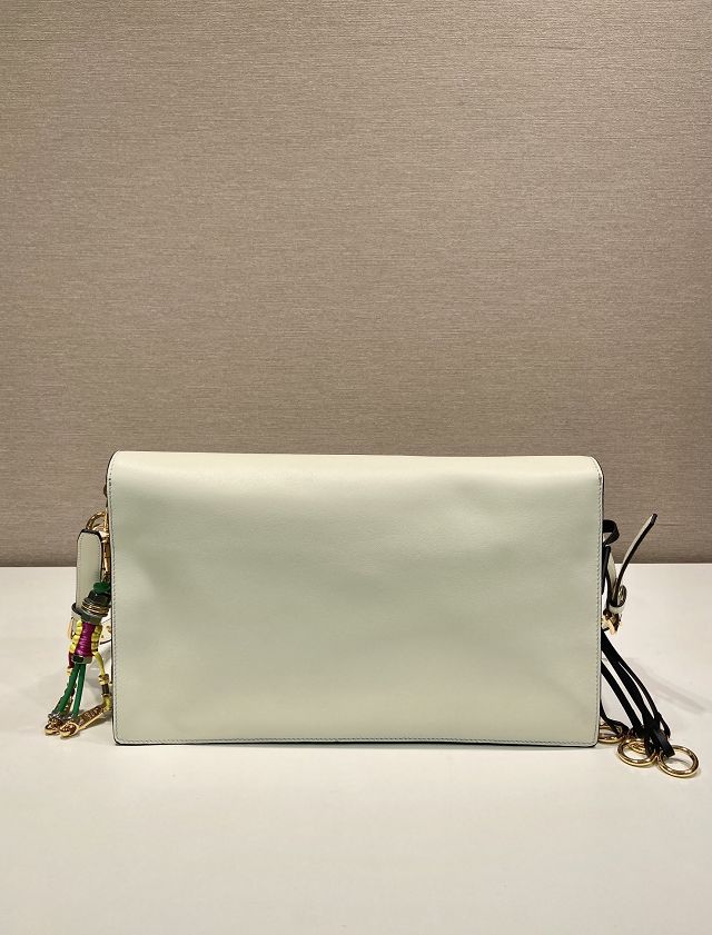 Prada original soft calfskin sound large shoulder bag 1BD379 white